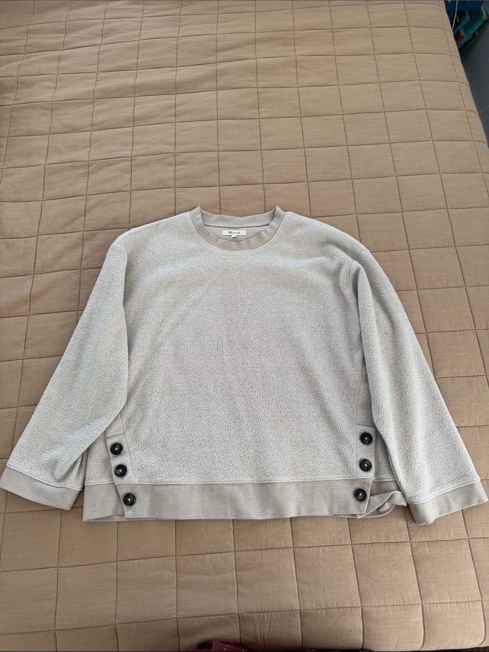 Madewell Cream Crewneck Sweater with Side Button Details